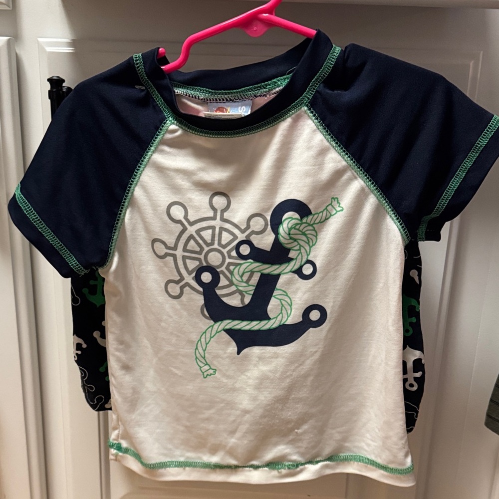 Ina Kids Navy, White & Green Nautical Rash Guard
